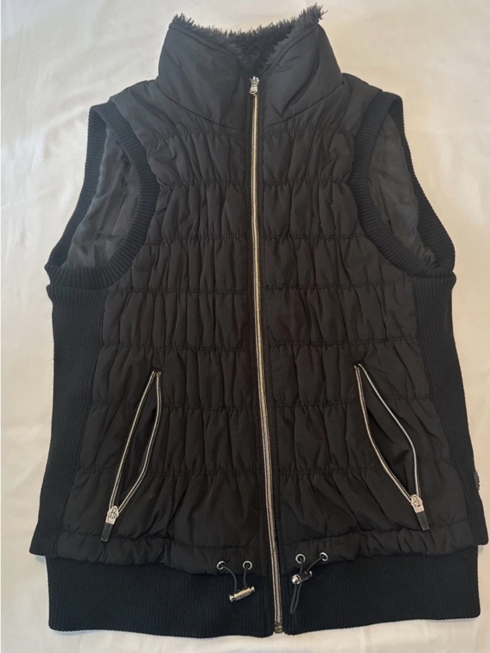 Calvin Klein Black Quilted Sleeveless Vest with Fur-Trim Collar